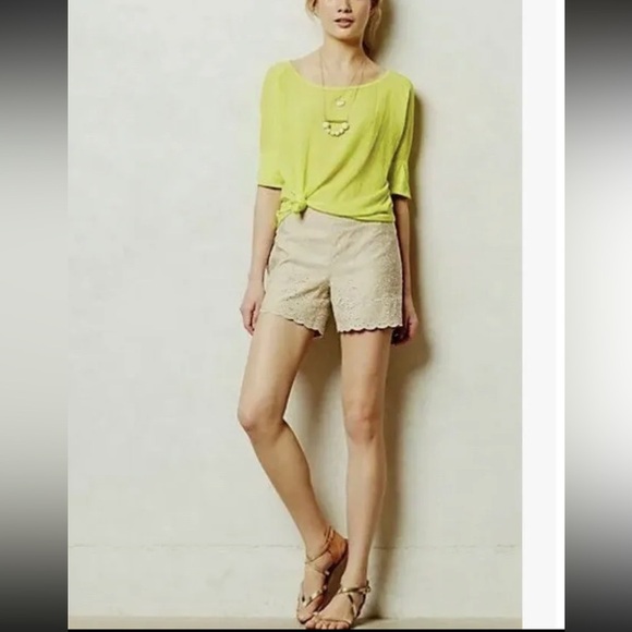 Elevenses Anthropologie size 2 linen cotton  embroidered scalloped eyelet shorts - Picture 2 of 10